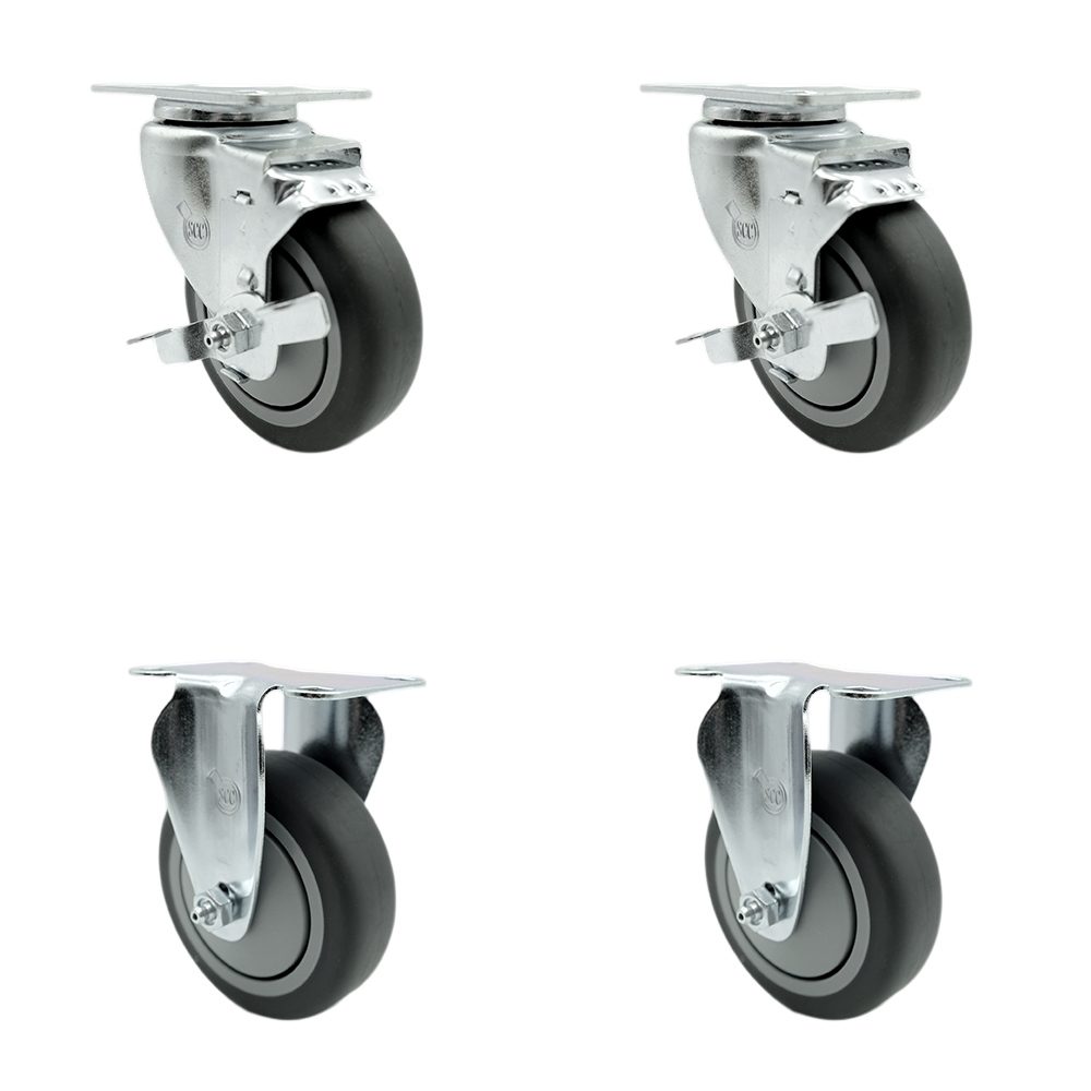 Stainless Steel Thermoplastic Rubber Swivel Top Plate Caster - 4 x 1.25 in. Gray Wheels - 1000 lbs Total Capacity - Set of 4