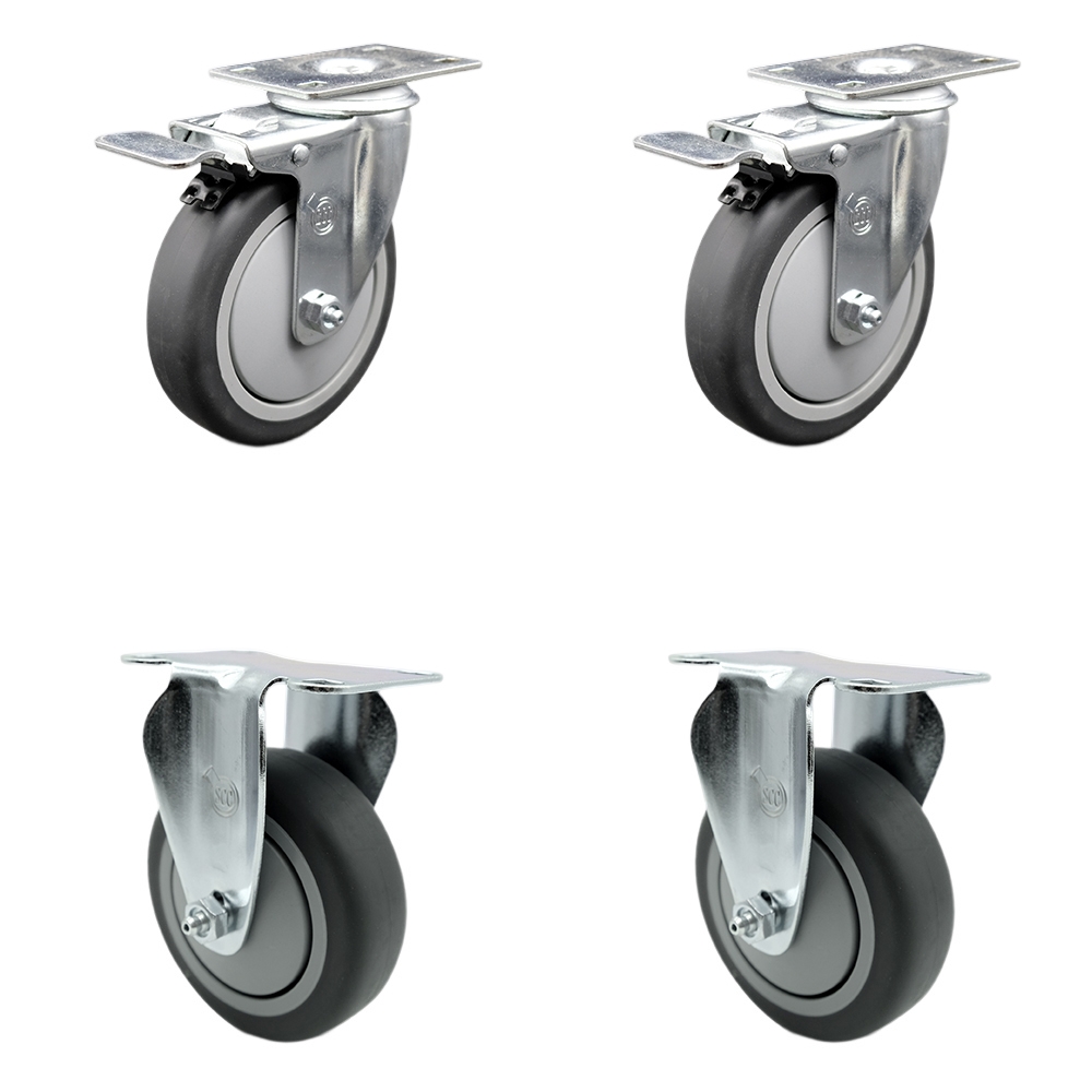 SCC-TTL20S514-TPRB-2-R-2 Thermoplastic Rubber Swivel Top Plate Caster with 5 in. Gray Wheels - 1200 lbs Total Capacity - Set of 4