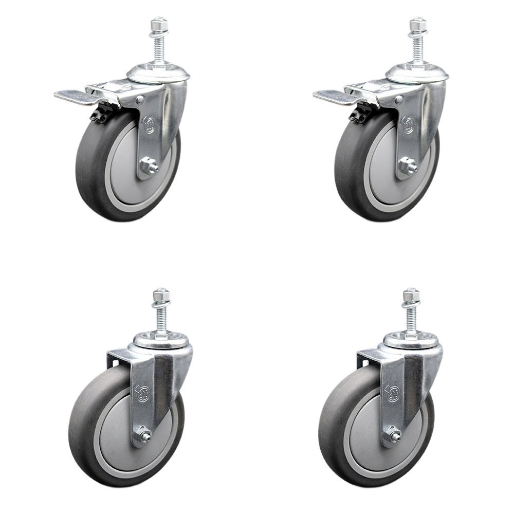 Thermoplastic Rubber Swivel Threaded Stem Caster - 5 x 1.25 in. Gray Wheels & 0.37 in. Stems - 1200 lbs Total Capacity - Set of 4