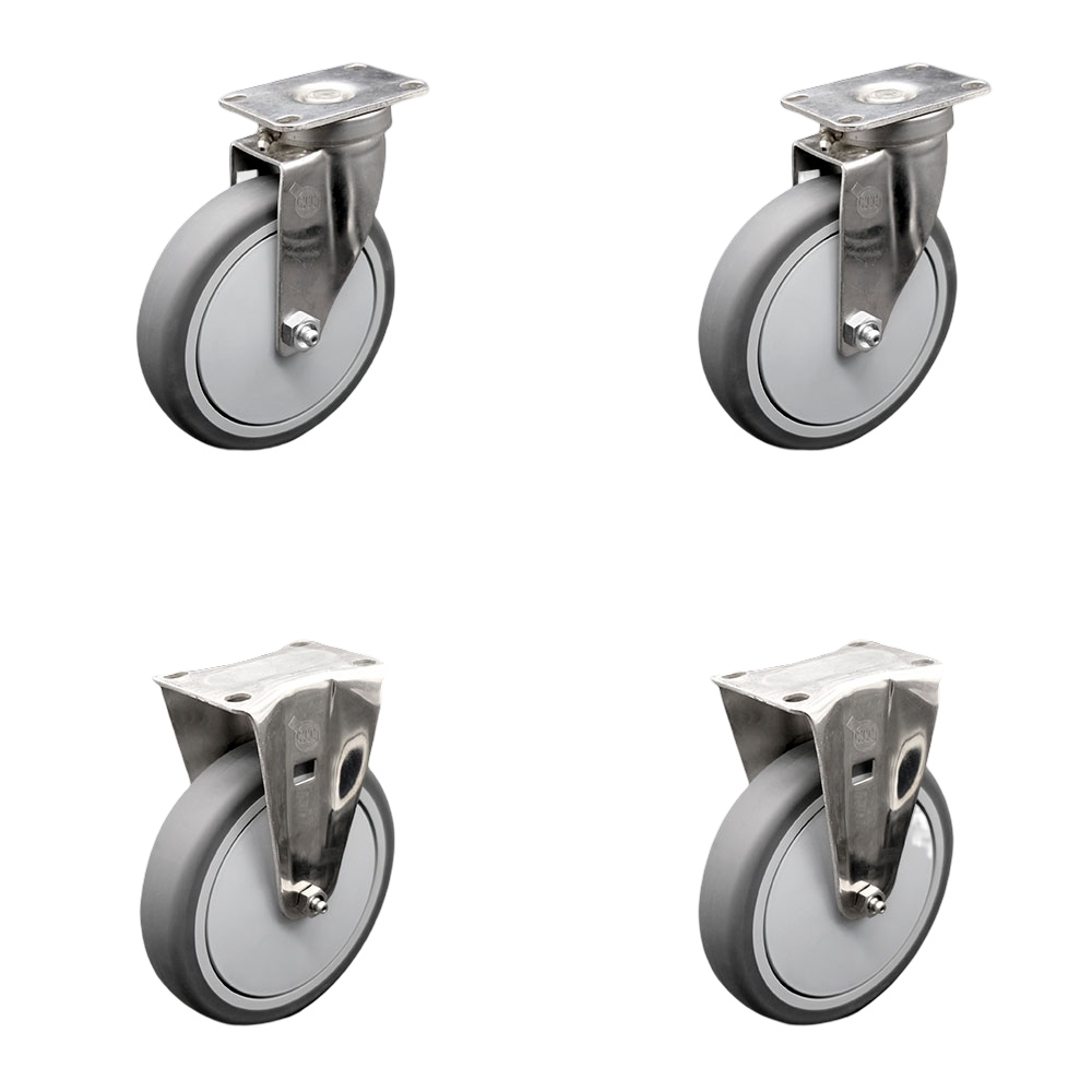SCC-SS20S614-TPRB-2-R-2 Stainless Steel Thermoplastic Rubber Swivel Top Plate Caster - 6 x 1.25 in. Gray Wheels - 1200 lbs Total Capacity - Set of 4