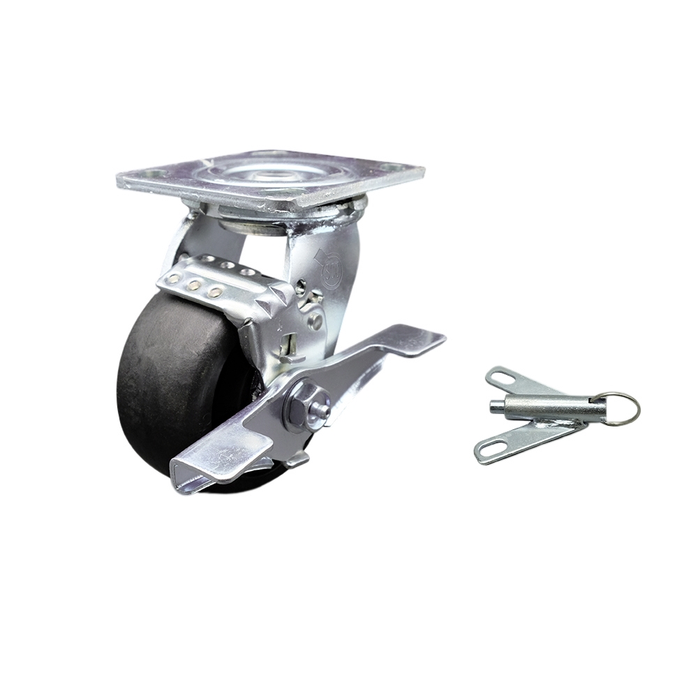 Glass Filled Nylon Swivel Top Plate Heavy Duty Caster with 4 in. Wheel & Top Lock Brake & Bolt on Swivel Lock - 1200 lbs Capacity per Caster
