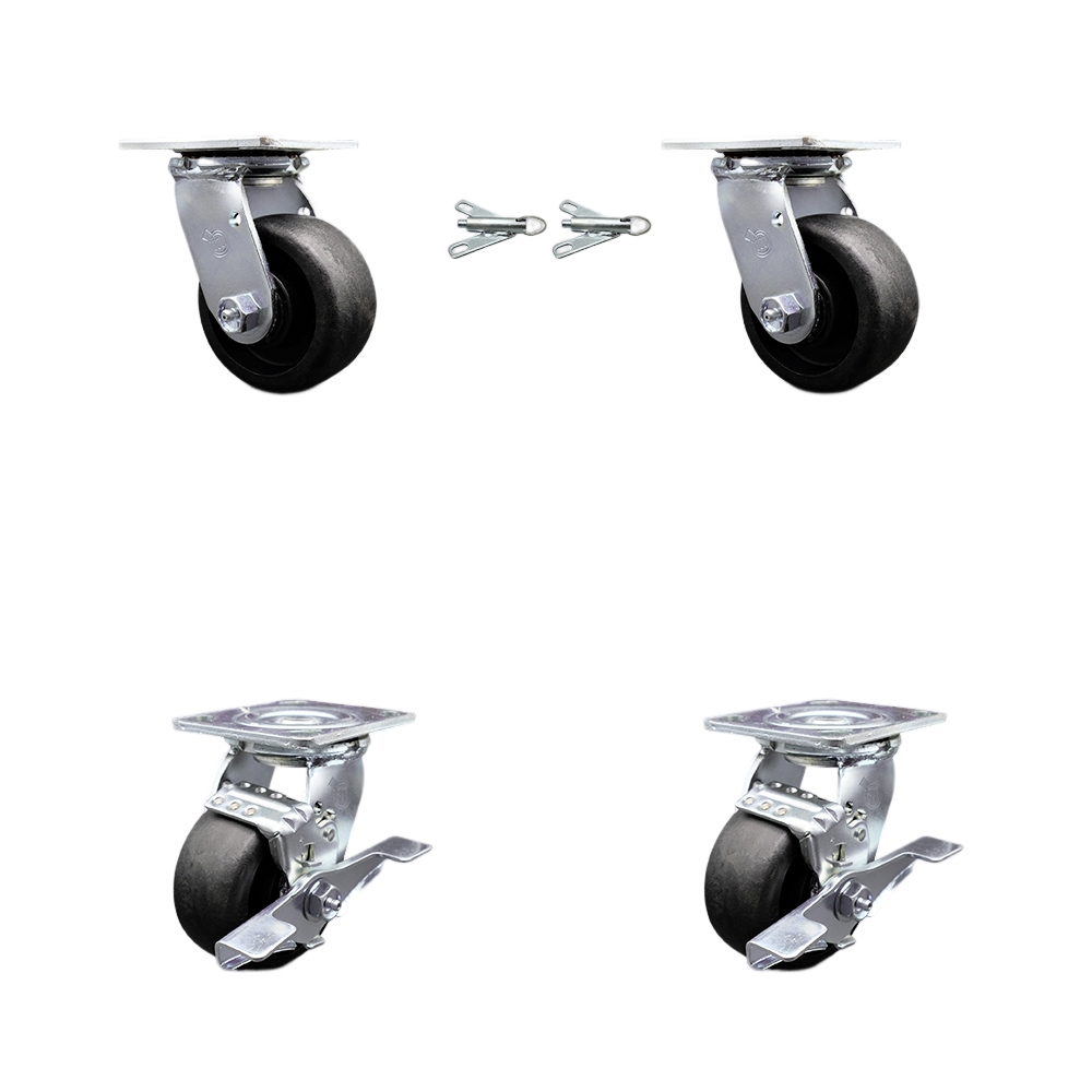 SCC-30CS420-GFNR-BSL-2-TLB-2 Glass Filled Nylon Swivel Top Plate Casters, Heavy Duty with 4 in. Wheels - 4800 lbs Total Capacity - Set of 4