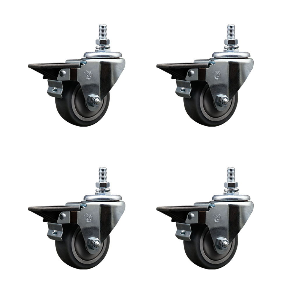 Thermoplastic Rubber Swivel Threaded Stem Caster with 3 x 1.25 in. Gray Wheels & 10 mm Stems - 840 lbs Total Capacity - Set of 4