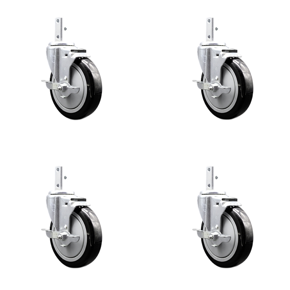 190PUBPRC4P Assure Swivel Caster Set - Compatible with Sheet Pan Racks - Light Duty Replacement - Black Polyurethane Wheel