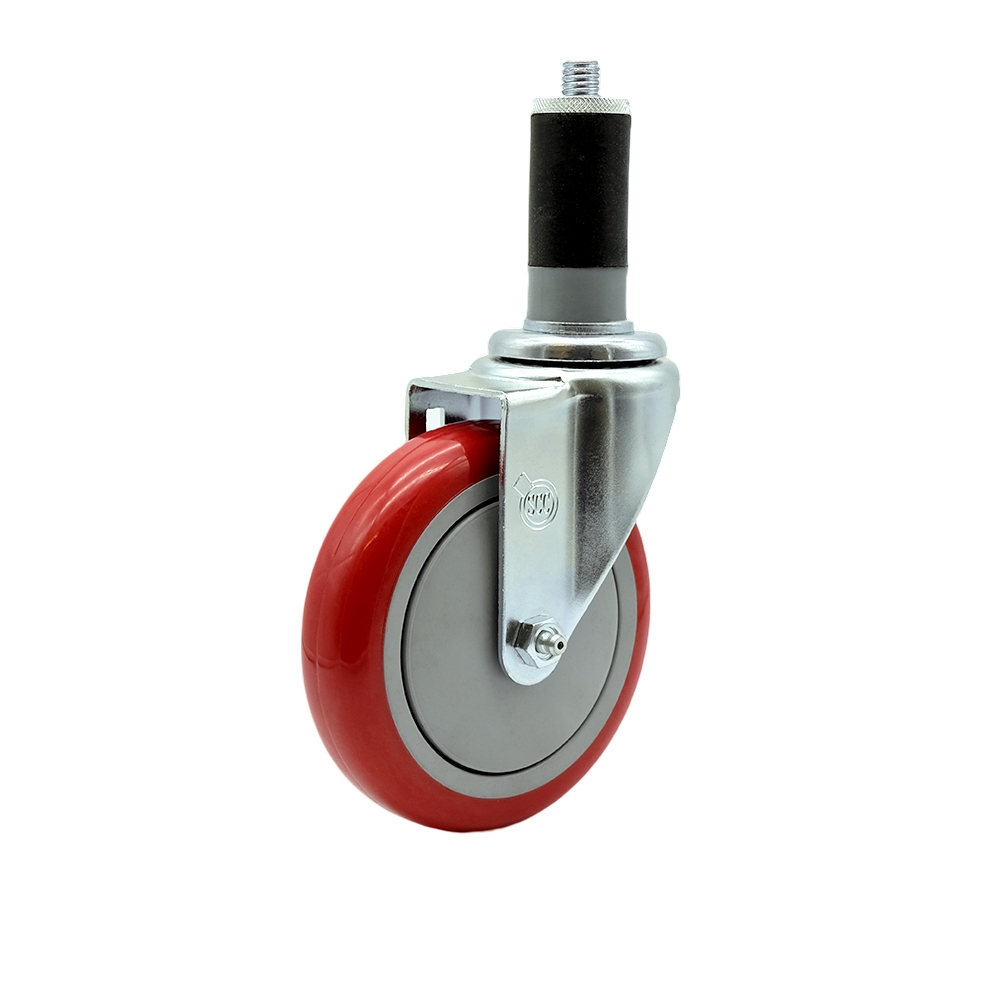 190STCASTNB Assure 5 in. Swivel Caster - Compatible with Work Tables & Equipment Stands - Light Duty Replacement - Red Polyurethane Wheel