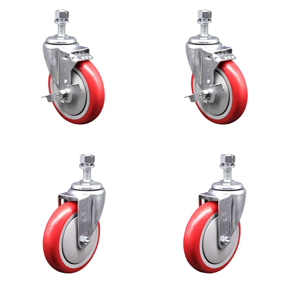 190TA2554KIT Advance Tabco 5 in. Caster Set-Fits Advance Models CB-SS-244 CB-SS-244M-Light Duty Replacement - Red Poly Wheel