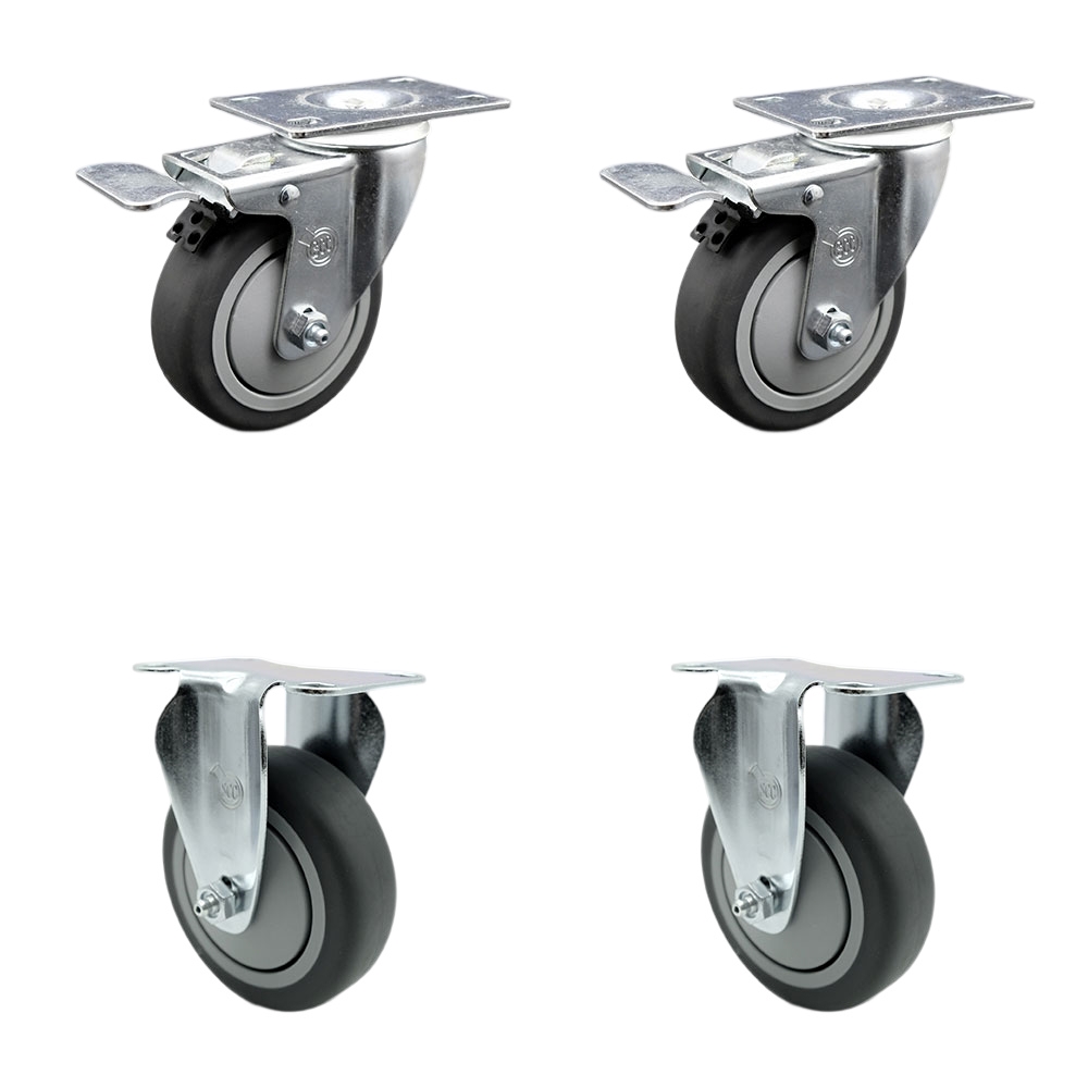 SCC-TTL20S414-TPRB-2-R-2 Thermoplastic Rubber Swivel Top Plate Caster with 4 in. Gray Wheels - 1000 lbs Total Capacity - Set of 4