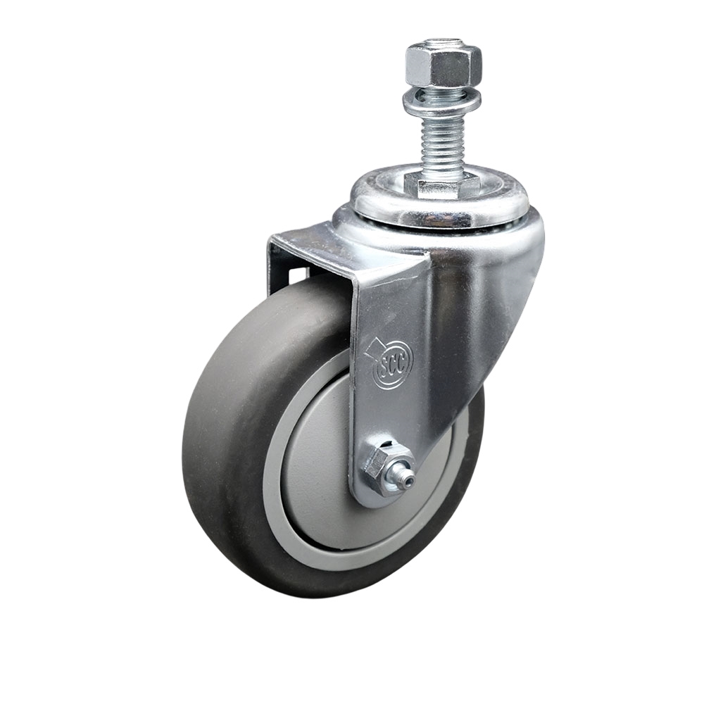 Stainless Steel Thermoplastic Rubber Swivel Threaded Stem Caster - 4 x 1.25 in. Gray Wheel & 12 mm Metric Stem - 250 lbs Capacity per Caster