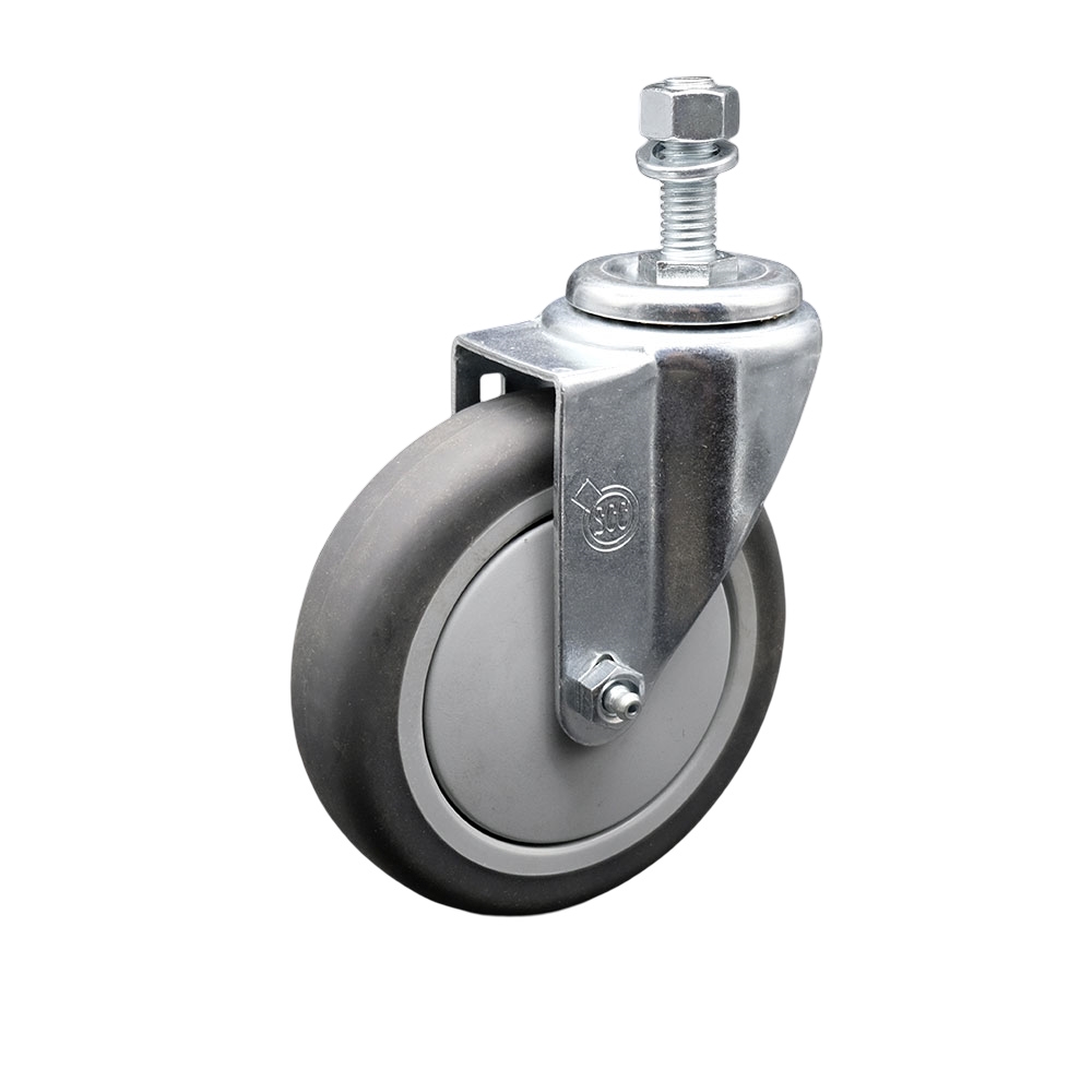Stainless Steel Thermoplastic Rubber Swivel Threaded Stem Caster - 5 x 1.25 in. Gray Wheel & 12 mm Metric Stem - 300 lbs Capacity per Caster