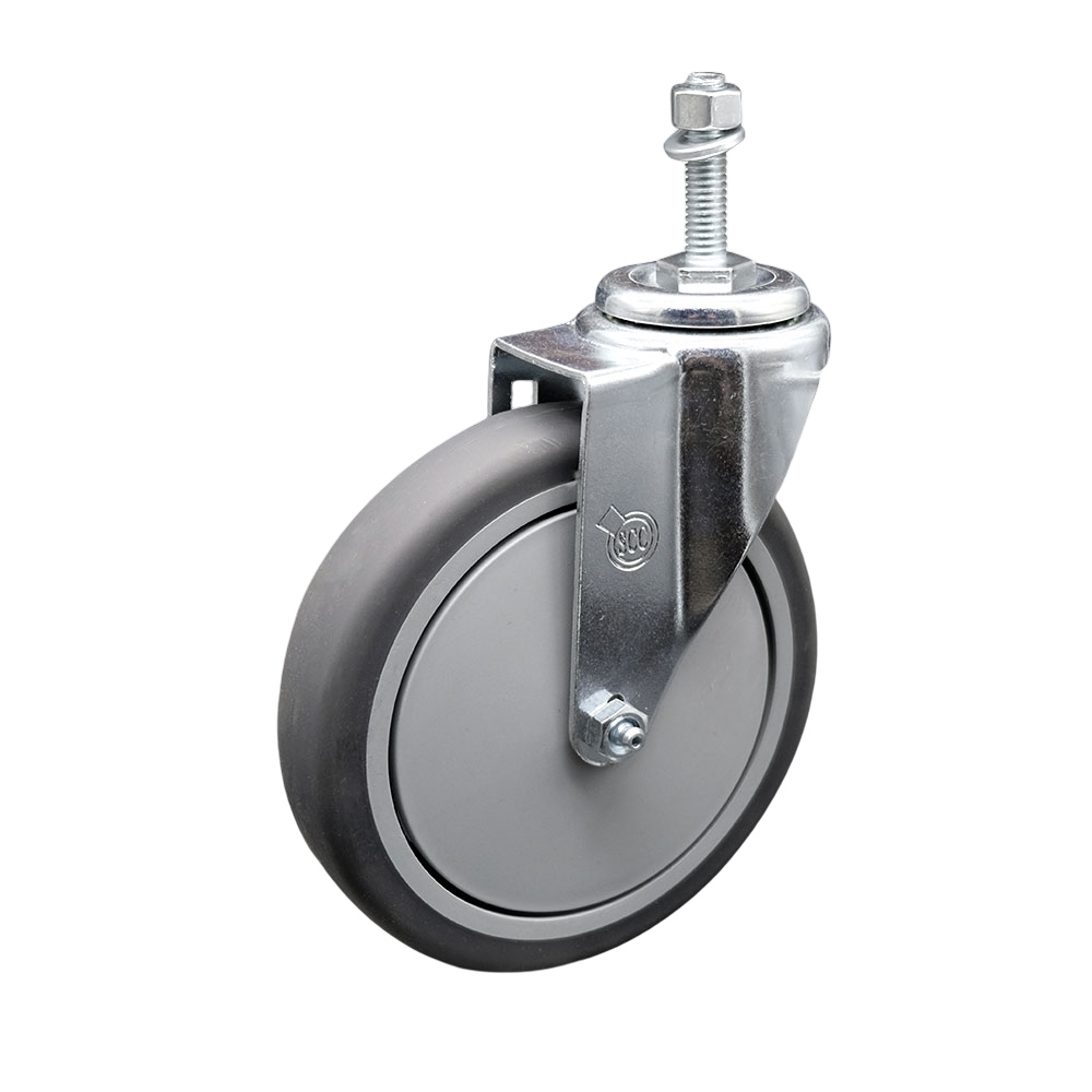 SCC-TS20S614-TPRB-381615 Thermoplastic Rubber Swivel Threaded Stem Caster - 6 x 1.25 in. Gray Wheel & 0.37 in. Stem - 300 lbs Capacity per Caster