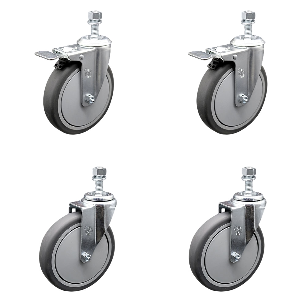 Thermoplastic Rubber Swivel Threaded Stem Caster - 6 x 1.25 in. Gray Wheels & 12 mm Stems - 1200 lbs Total Capacity - Set of 4