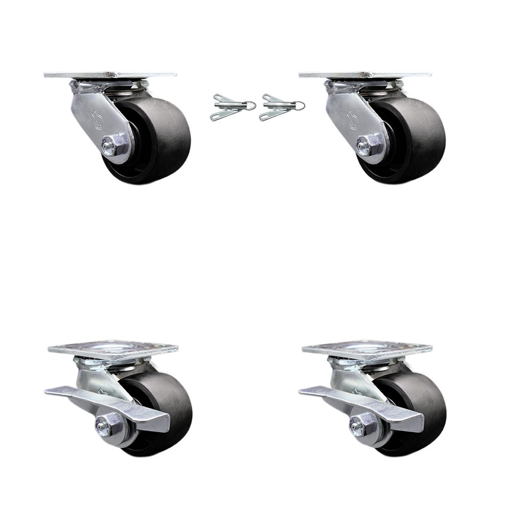 SCC-30CS3420-GFNR-BSL-2-SLB-2 Glass Filled Nylon Swivel Top Plate Casters, Heavy Duty with 3.25 in. Wheels - 3600 lbs Total Capacity - Set of 4