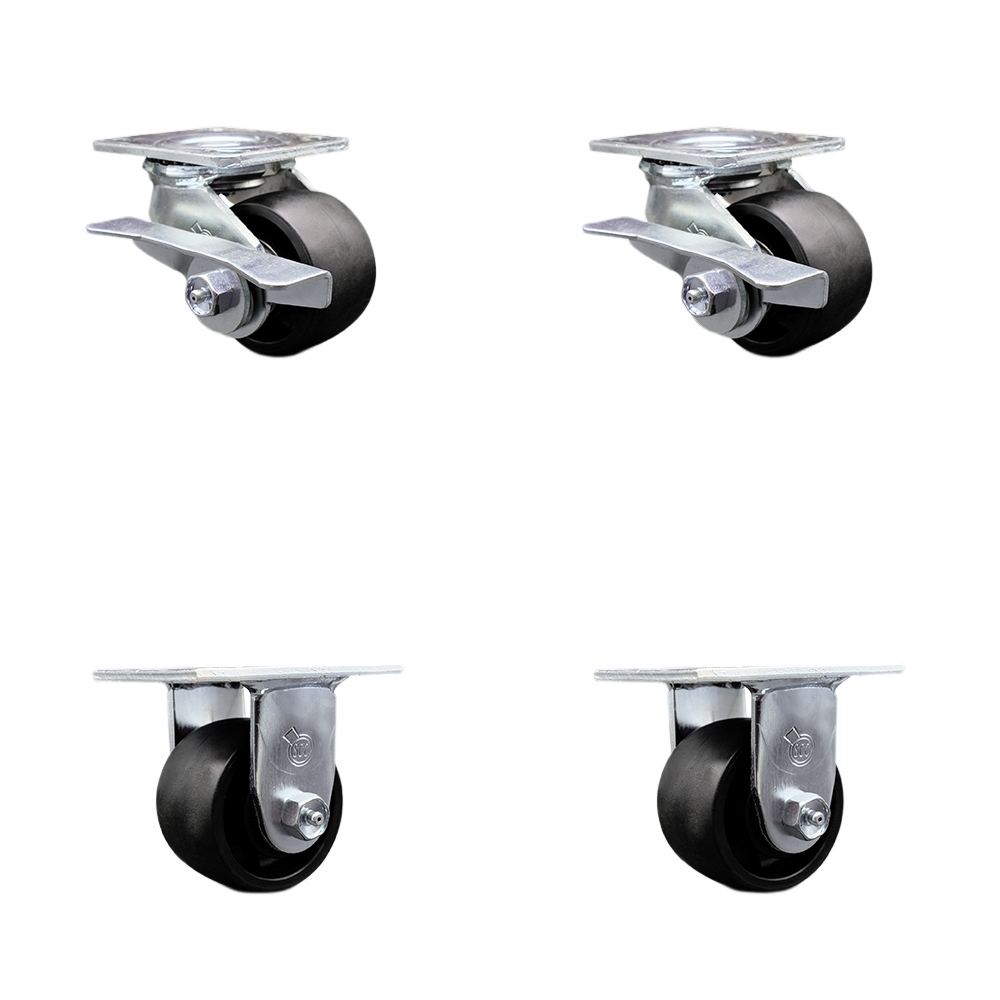 SCC-30CS3420-GFNR-SLB-2-R-2 Glass Filled Nylon Swivel Top Plate Casters, Heavy Duty with 3.25 in. Wheels - 3600 lbs Total Capacity - Set of 4