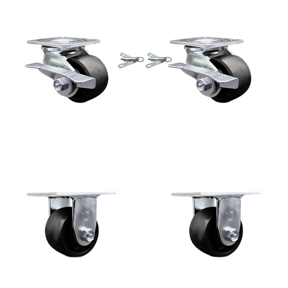 SCC-30CS3420-GFNR-SLB-BSL-2-R-2 Glass Filled Nylon Swivel Top Plate Casters, Heavy Duty with 3.25 in. Wheels - 3600 lbs Total Capacity - Set of 4
