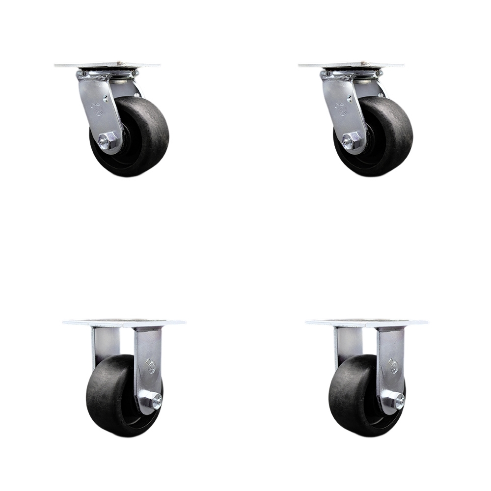 Stainless Steel Glass Filled Nylon Swivel Top Plate Casters, Heavy Duty with 4 in. Wheels - 4800 lbs Total Capacity - Set of 4