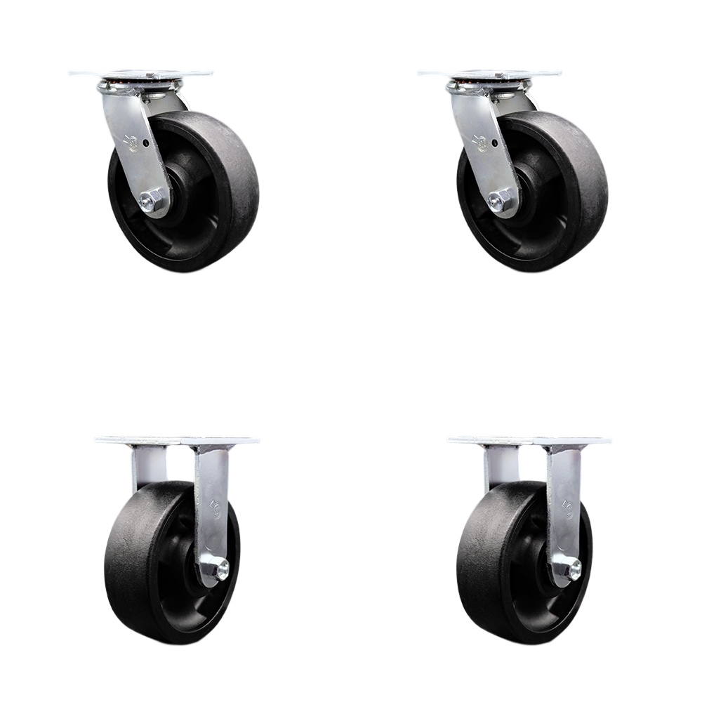 SCC-SS30S620-GFNR-BSL-2-R-2 Stainless Steel Glass Filled Nylon Swivel Top Plate Casters, Heavy Duty with 6 in. Wheels - Set of 4