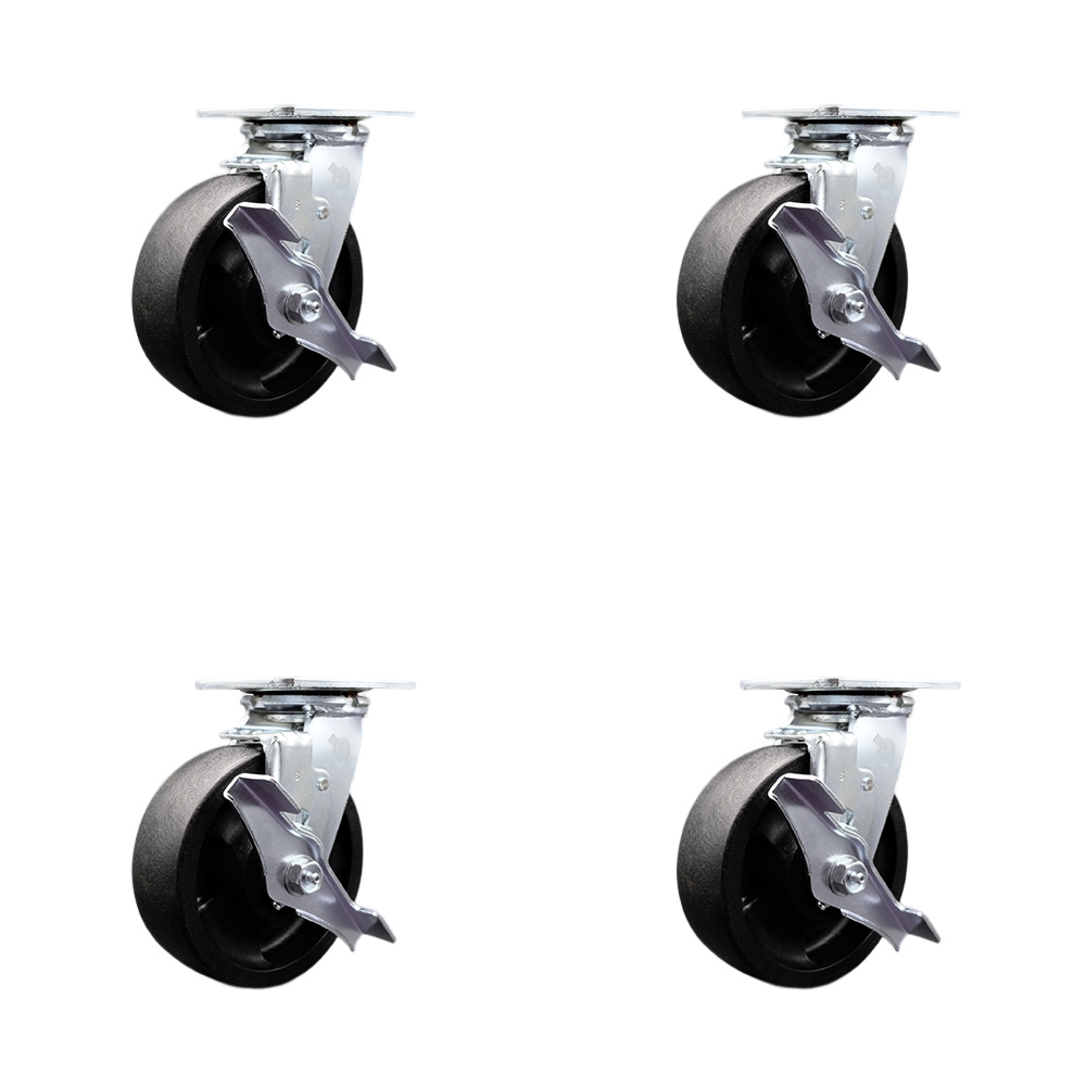 SCC-SS30S620-GFNR-TLB-BSL-2-TLB-2 Stainless Steel Glass Filled Nylon Swivel Top Plate Casters, Heavy Duty with 6 in. Wheels - Set of 4