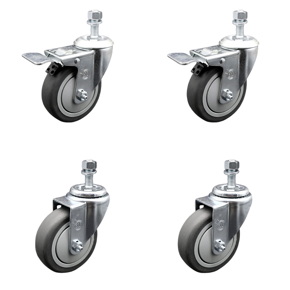Thermoplastic Rubber Swivel Threaded Stem Caster - 4 x 1.25 in. Gray Wheels & 0.50 in. Stems - 1000 lbs Total Capacity - Set of 4