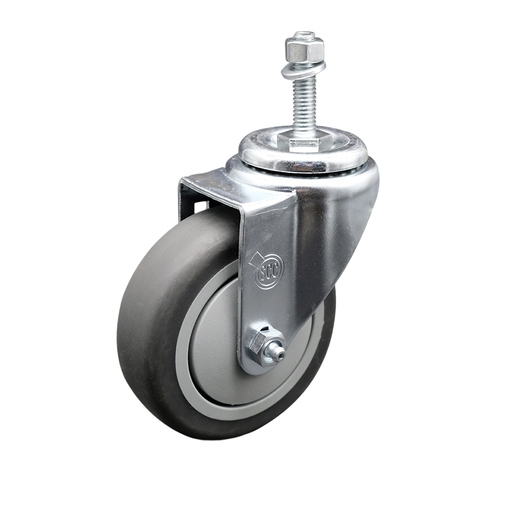 SCC-TS20S414-TPRB-381615 Thermoplastic Rubber Swivel Threaded Stem Caster - 4 x 1.25 in. Gray Wheel & 0.37 in. Stem - 250 lbs Capacity per Caster