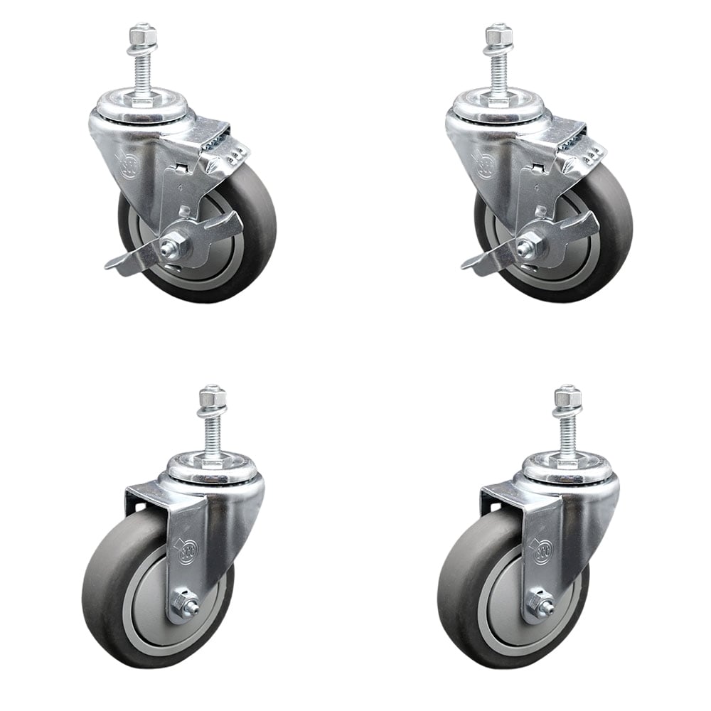 Thermoplastic Rubber Swivel Threaded Stem Caster - 4 x 1.25 in. Gray Wheels & 0.37 in. Stems - 1000 lbs Total Capacity - Set of 4