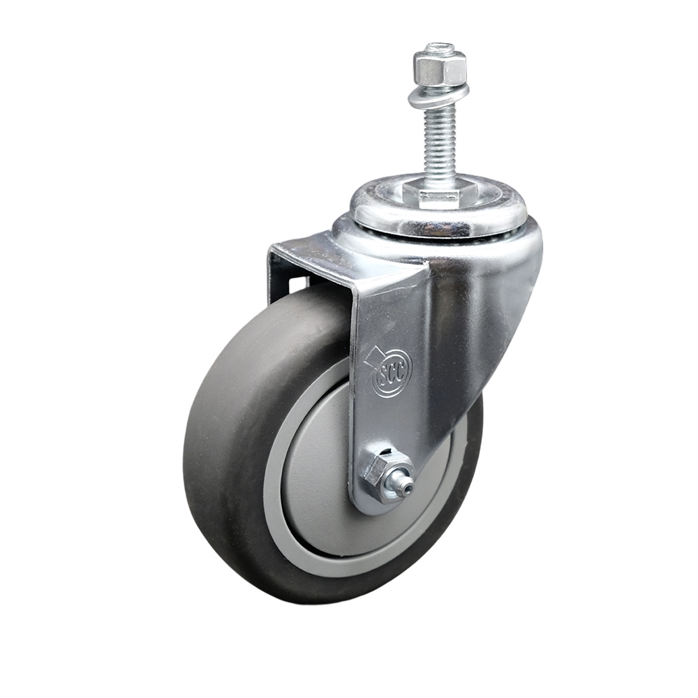 SCC-TS20S414-TPRB-M1015 Thermoplastic Rubber Swivel Threaded Stem Caster - 4 x 1.25 in. Gray Wheel & 10 mm Metric Stem - 250 lbs Capacity per Caster
