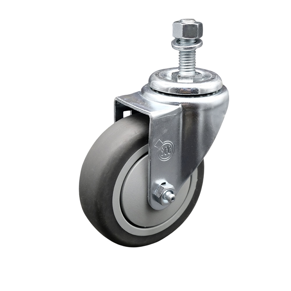 Stainless Steel Thermoplastic Rubber Swivel Threaded Stem Caster - 4 x 1.25 in. Gray Wheel & 0.5 in. Stem - 250 lbs Capacity per Caster