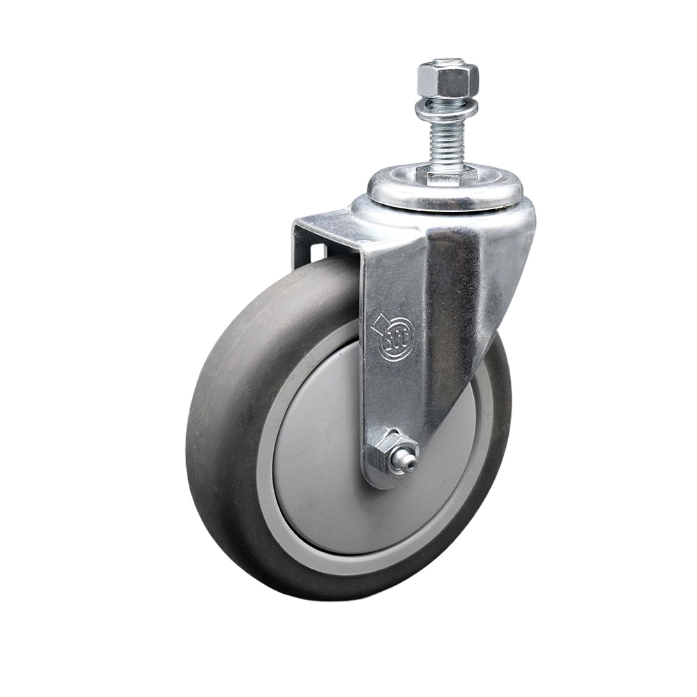 Stainless Steel Thermoplastic Rubber Swivel Threaded Stem Caster - 5 x 1.25 in. Gray Wheel & 0.5 in. Stem - 300 lbs Capacity per Caster