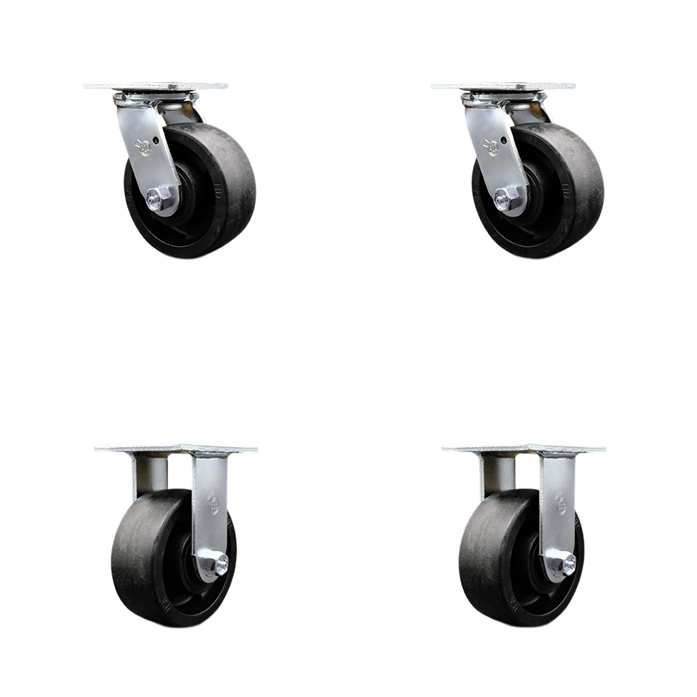 SCC-30CS520-GFNR-2-R-2 Glass Filled Nylon Swivel Top Plate Casters, Heavy Duty with 5 in. Wheels - 5000 lbs Total Capacity - Set of 4