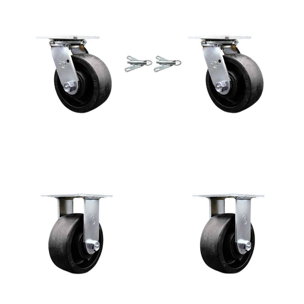 SCC-30CS520-GFNR-BSL-2-R-2 Glass Filled Nylon Swivel Top Plate Casters, Heavy Duty with 5 in. Wheels - 5000 lbs Total Capacity - Set of 4