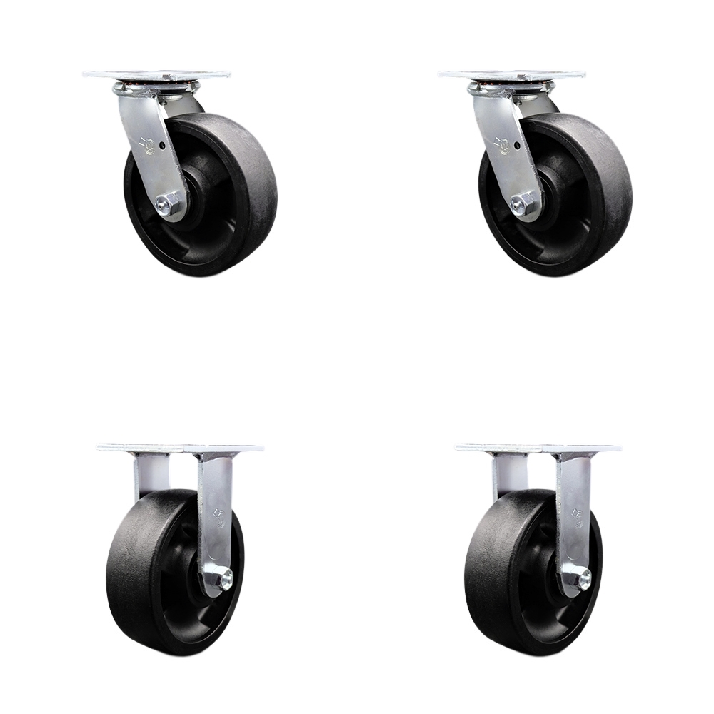 SCC-30CS620-GFNR-2-R-2 Glass Filled Nylon Swivel Top Plate Casters, Heavy Duty with 6 in. Wheels - 5000 lbs Total Capacity - Set of 4