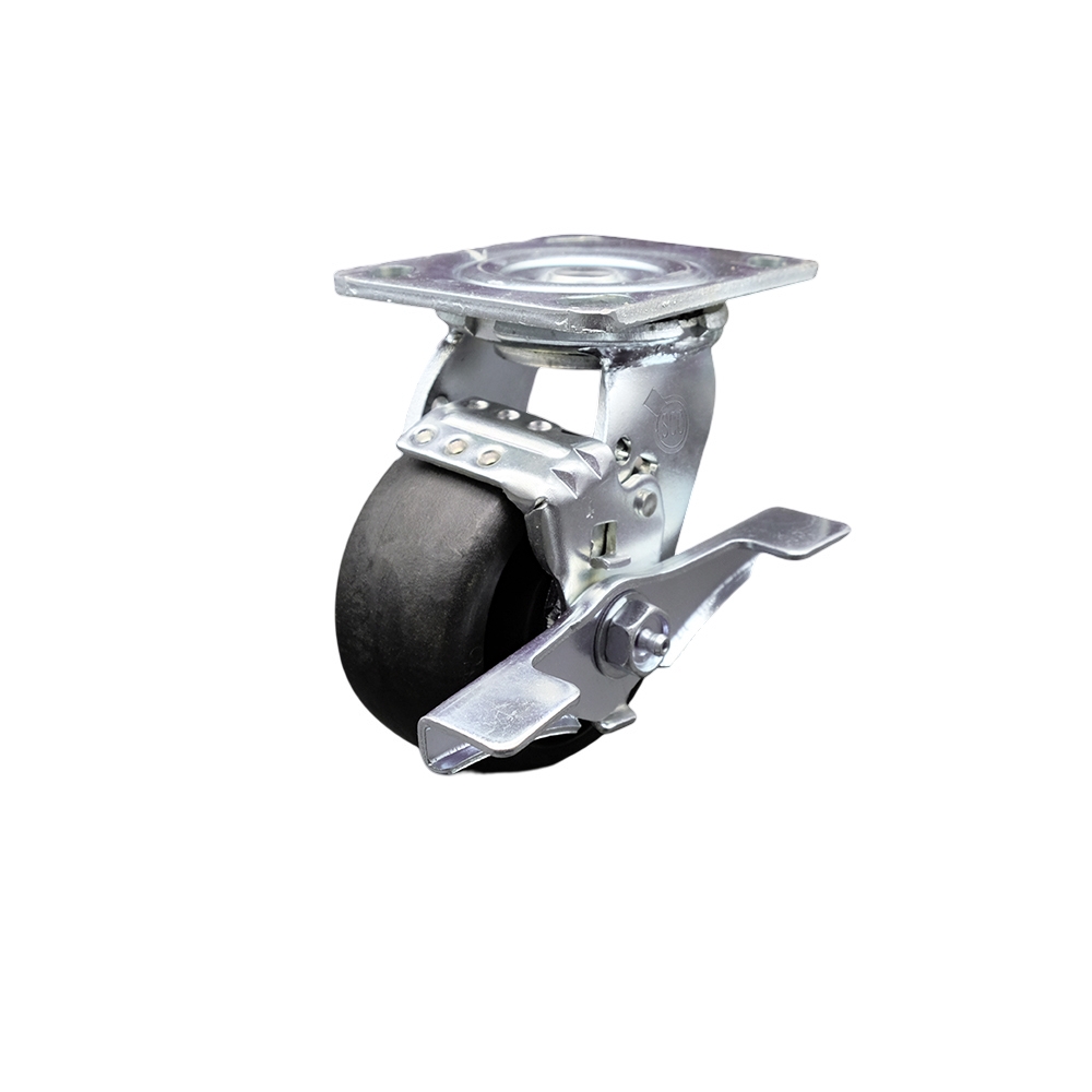 Stainless Steel Glass Filled Nylon Swivel Top Plate Heavy Duty Caster with 4 in. Wheel & Top Lock Brake - 1200 lbs Capacity per Caster
