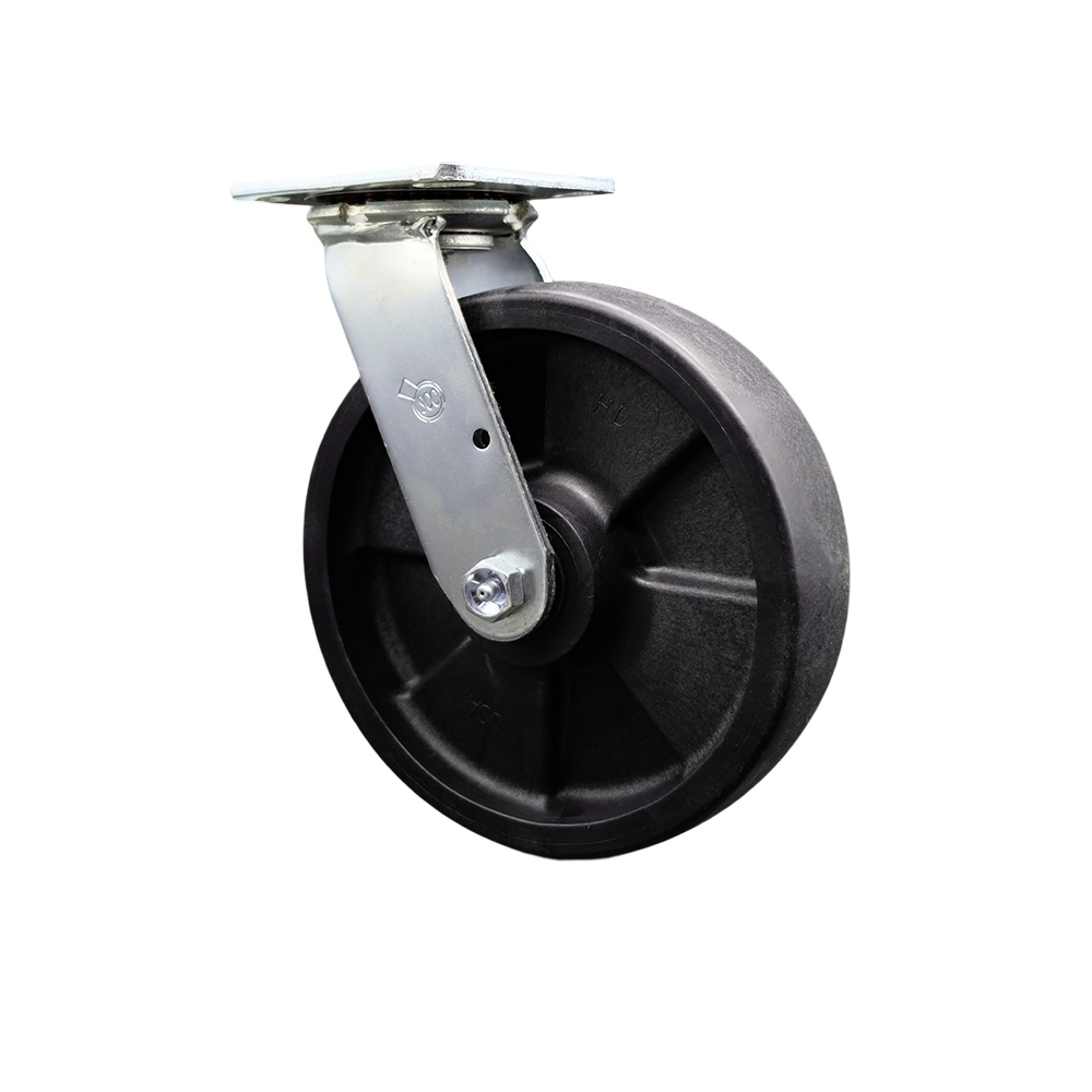 SCC-SS30S820-GFNR Stainless Steel Glass Filled Nylon Swivel Top Plate Heavy Duty Caster with 8 in. Wheel - 1250 lbs Capacity per Caster