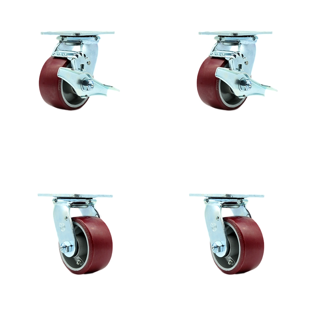 SCC-30CS420-PAR-TLB-BSL-2-BSL-2 Polyurethane on Aluminum Swivel Top Plate Casters, Heavy Duty with 4 in. Wheels - Set of 4