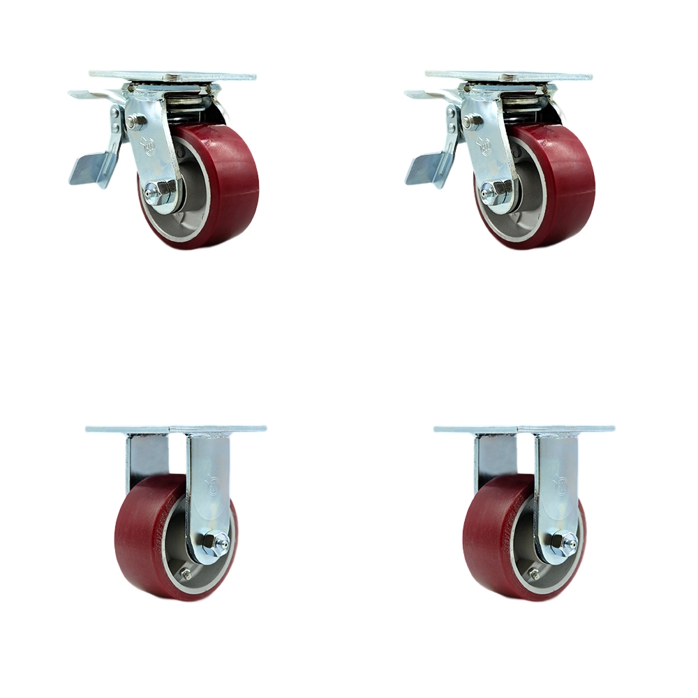 SCC-TTL30S420-PAR-2-R-2 Polyurethane on Aluminum Swivel Top Plate Casters, Heavy Duty with 4 in. Wheels - 2800 lbs Total Capacity - Set of 4
