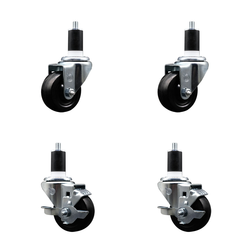 SCC-EX20S314-HRS-2-TLB-2-112 Hard Rubber Swivel Expanding Stem Caster with 3 x 1.25 in. Black Wheels & 1.5 in. Stems - Set of 4