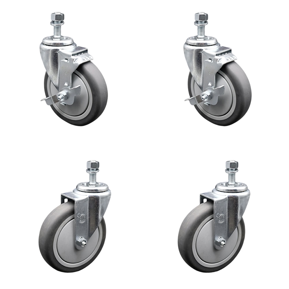 Thermoplastic Rubber Swivel Threaded Stem Caster - 5 x 1.25 in. Gray Wheels & 0.50 in. Stems - 1200 lbs Total Capacity - Set of 4