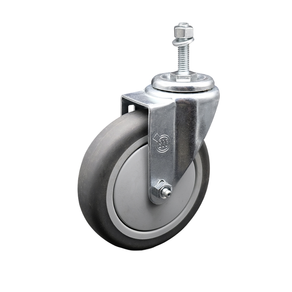 SCC-TS20S514-TPRB-381615 Thermoplastic Rubber Swivel Threaded Stem Caster - 5 x 1.25 in. Gray Wheel & 0.37 in. Stem - 300 lbs Capacity per Caster
