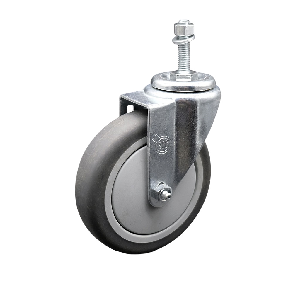 SCC-TS20S514-TPRB-M1015 Thermoplastic Rubber Swivel Threaded Stem Caster - 5 x 1.25 in. Gray Wheel & 10 mm Metric Stem - 300 lbs Capacity per Caster