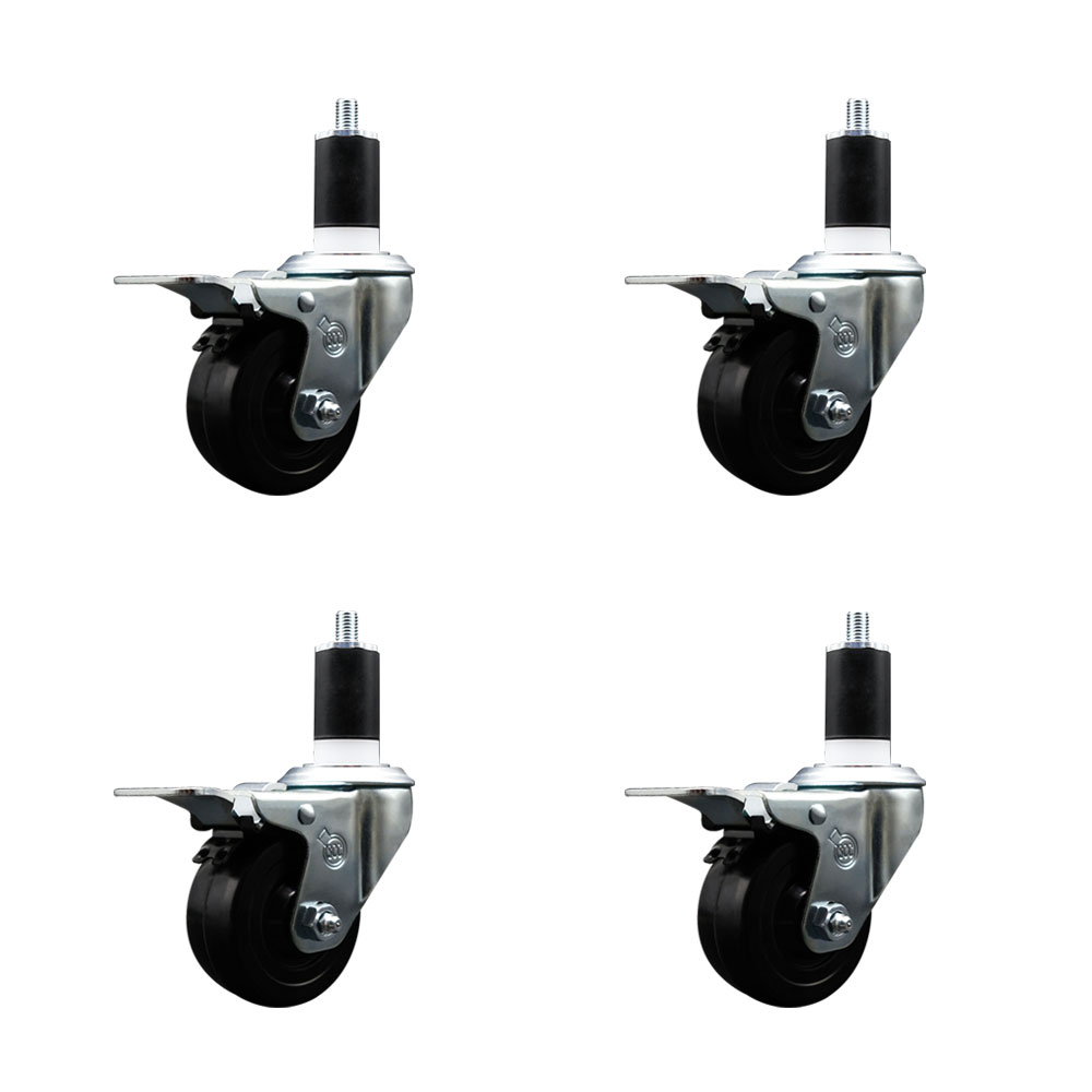 SCC-EXTTL20S314-HRS-112-4 Hard Rubber Swivel Expanding Stem Caster with 3 x 1.25 in. Black Wheels & 1.5 in. Stems - Set of 4