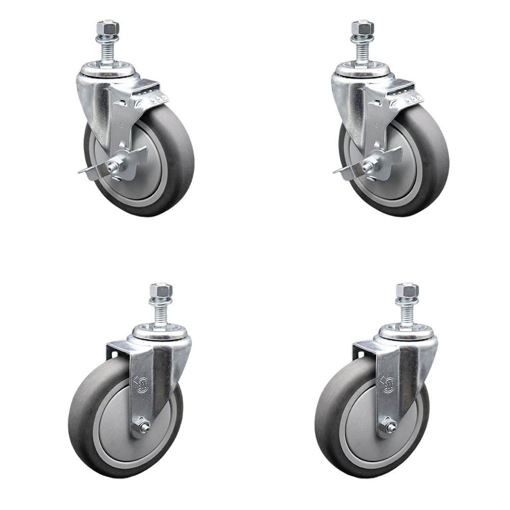 Thermoplastic Rubber Swivel Threaded Stem Caster - 5 x 1.25 in. Gray Wheels & 12 mm Metric Stems - 1200 lbs Total Capacity - Set of 4