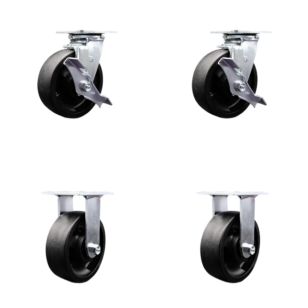 SCC-SS30S620-GFNR-TLB-BSL-2-R-2 Stainless Steel Glass Filled Nylon Swivel Top Plate Casters, Heavy Duty with 6 in. Wheels - Set of 4