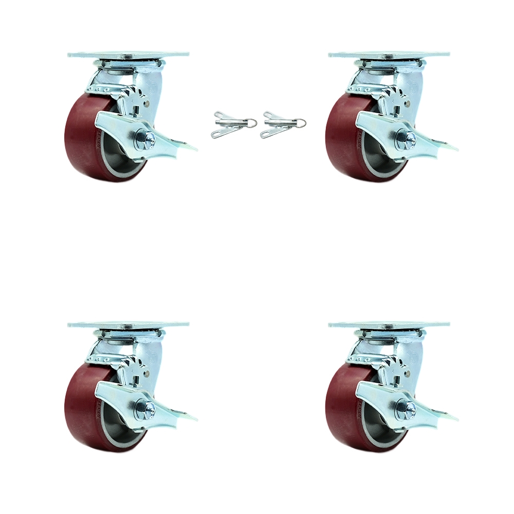 SCC-30CS420-PAR-TLB-BSL-2-TLB-2 Polyurethane on Aluminum Swivel Top Plate Casters, Heavy Duty with 4 in. Wheels - Set of 4