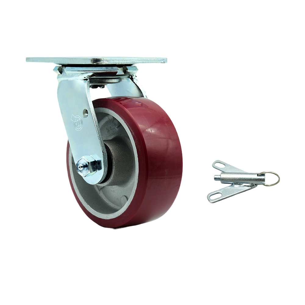 SCC-30CS520-PAR-BSL Polyurethane on Aluminum Swivel Top Plate Heavy Duty Caster with 5 in. Wheel & Bolt on Swivel Lock - 900 lbs Capacity per Caster