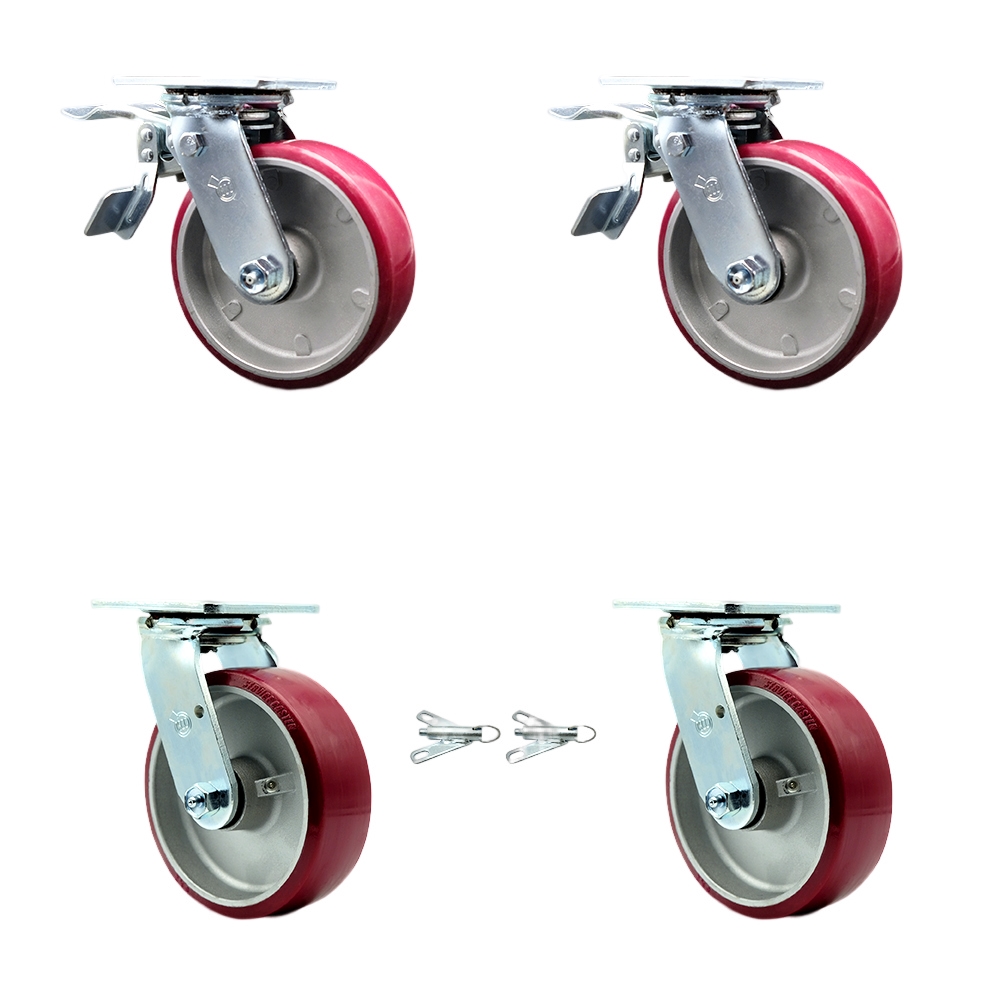 SCC-TTL30S620-PAR-2-BSL-2 Polyurethane on Aluminum Swivel Top Plate Casters, Heavy Duty with 6 in. Wheels - Set of 4