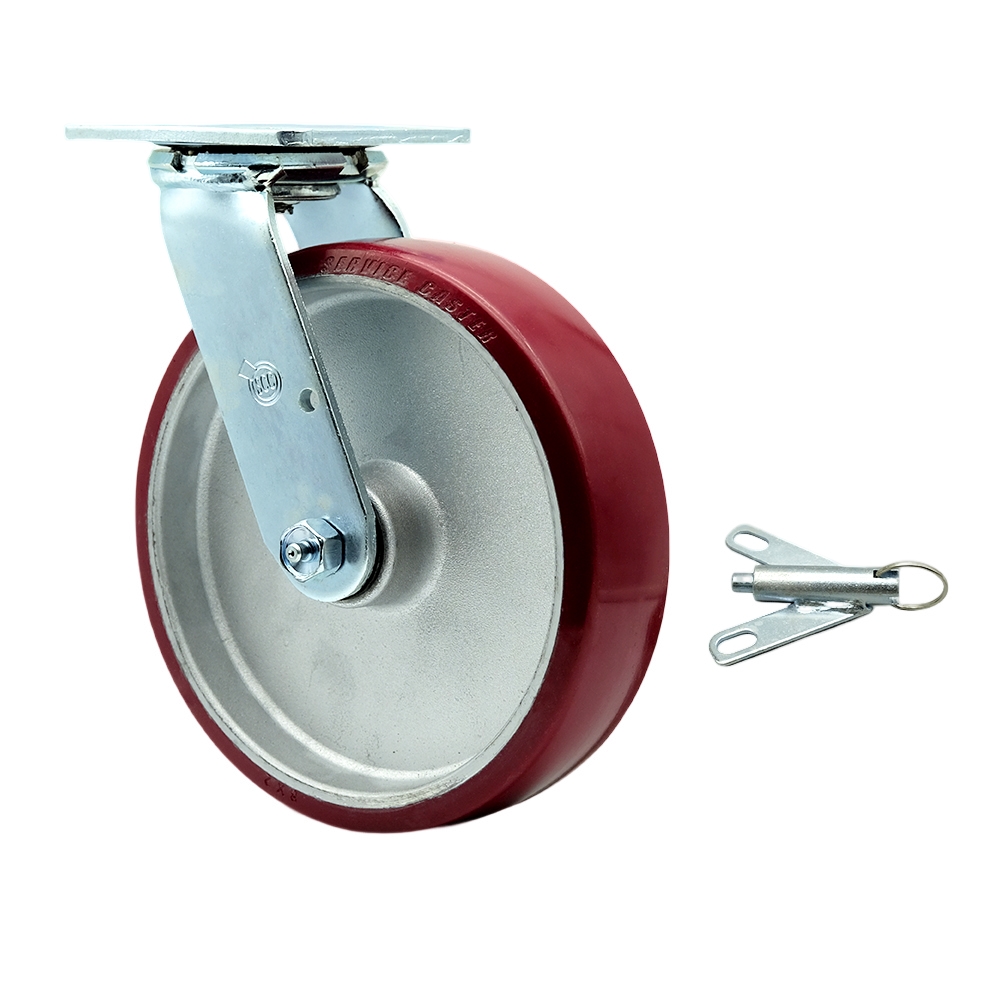 SCC-30CS820-PAR-BSL Polyurethane on Aluminum Swivel Top Plate Heavy Duty Caster with 8 in. Wheel & Bolt on Swivel Lock - 1250 lbs Capacity per Caster