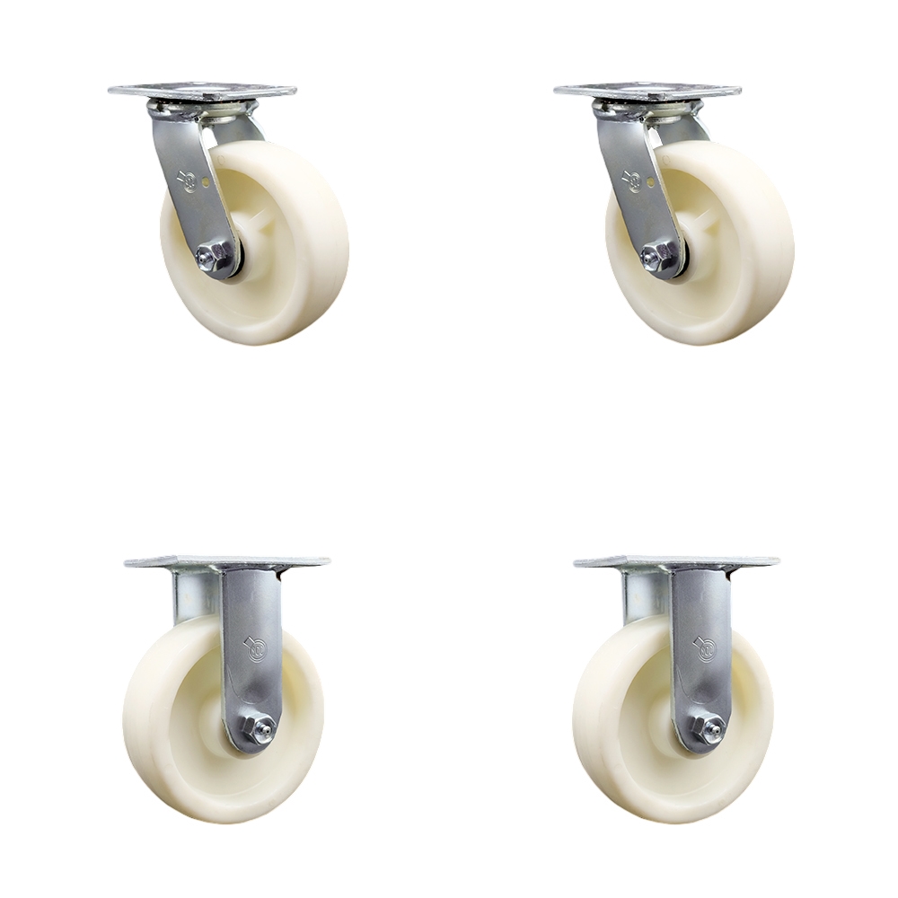 SCC-30CS620-NYR-BSL-2-R-2 Nylon Swivel Top Plate Casters, Heavy Duty with 6 in. Wheels - 5000 lbs Total Capacity - Set of 4