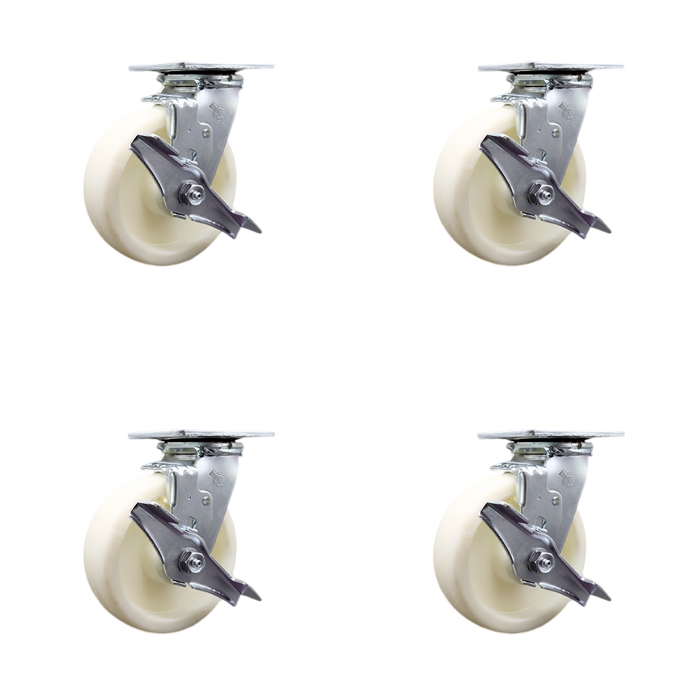 SCC-SS30S620-NYR-TLB-BSL-2-TLB-2 Stainless Steel Nylon Swivel Top Plate Casters, Heavy Duty with 6 in. Wheels - Set of 4