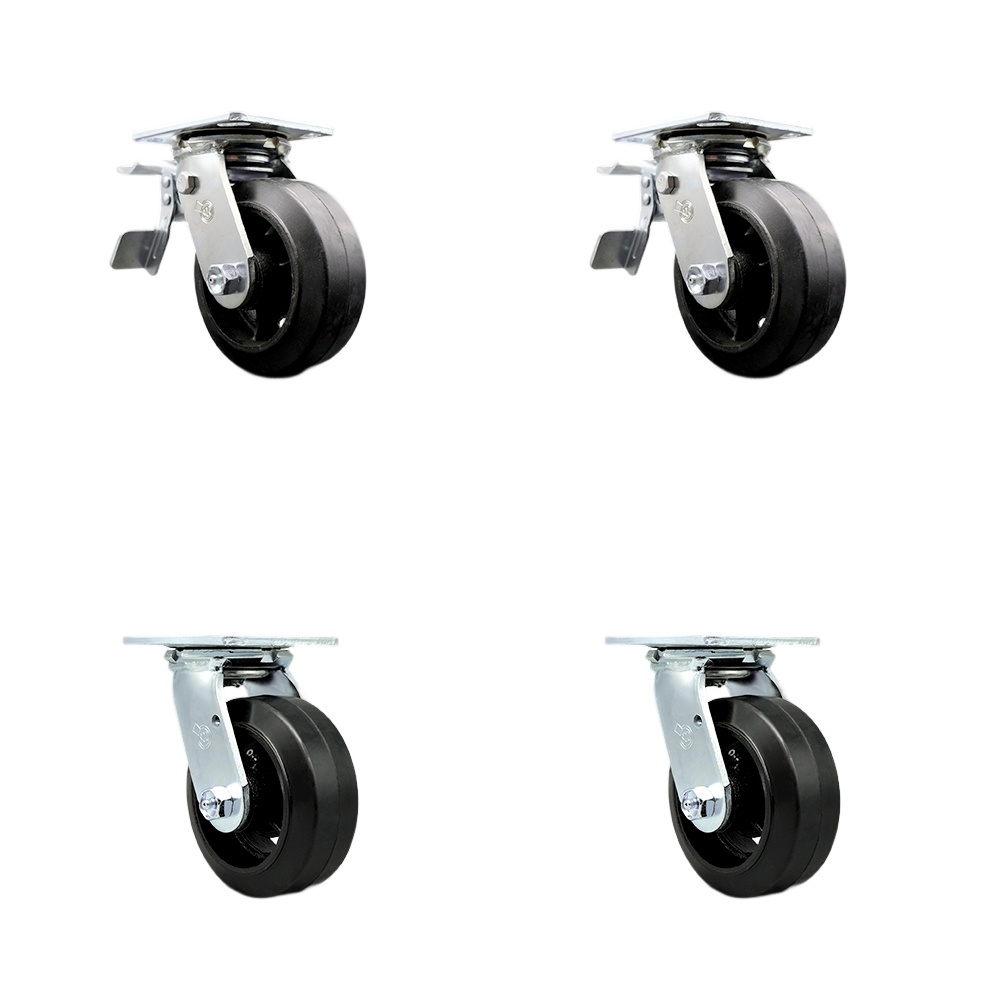 SCC-TTL30S620-RSR-2-S-2 Rubber on Metal Swivel Top Plate Casters, Heavy Duty with 6 in. Wheels - 1800 lbs Total Capacity - Set of 4