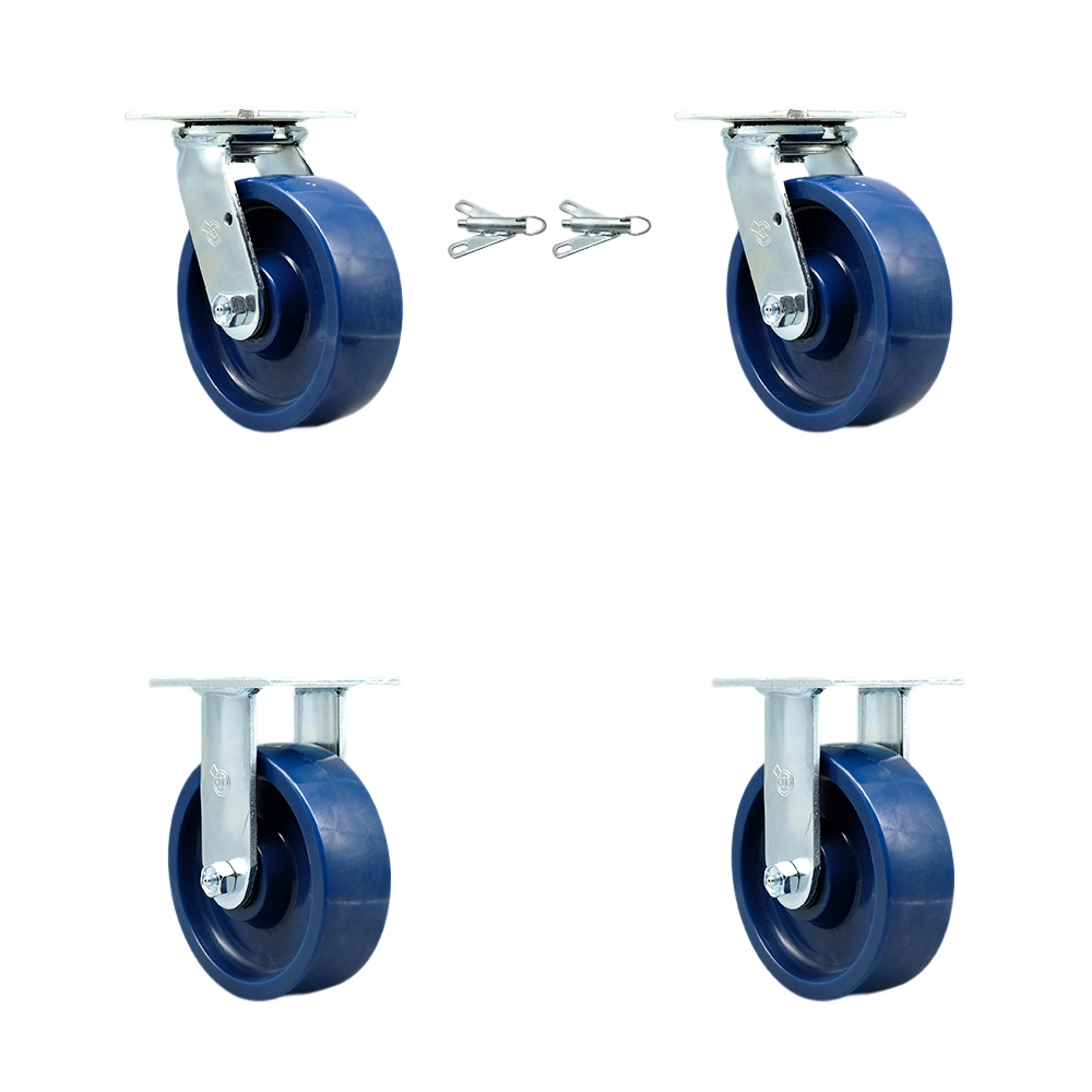 SCC-30CS620-SPUR-BSL-2-R-2 Solid Polyurethane Swivel Top Plate Casters, Heavy Duty with 6 in. Wheels - 4800 lbs Total Capacity - Set of 4