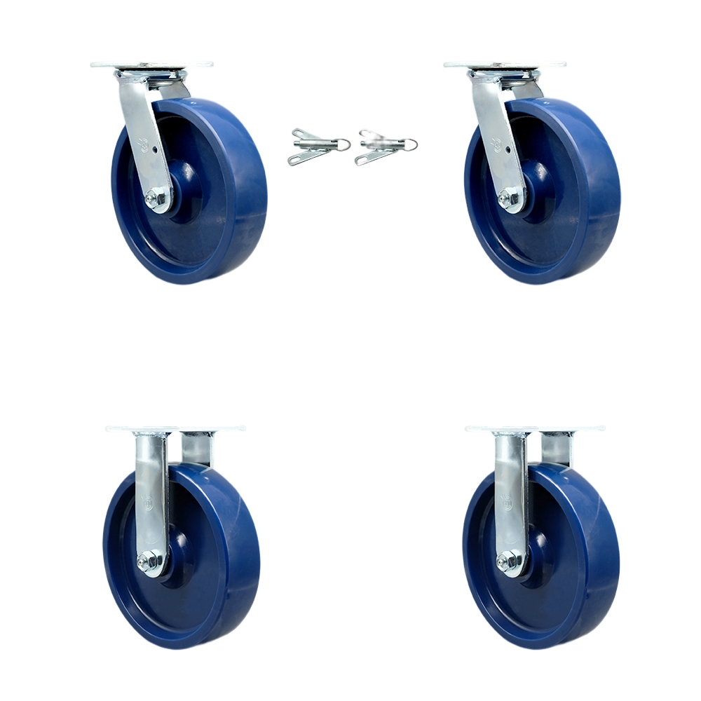 SCC-30CS820-SPUR-BSL-2-R-2 Solid Polyurethane Swivel Top Plate Casters, Heavy Duty with 8 in. Wheels - 4800 lbs Total Capacity - Set of 4